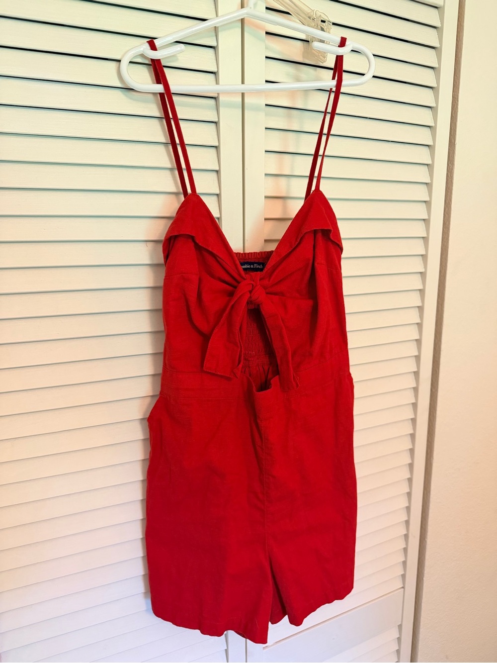 Cotton Red Tie-Front Romper - Women's Jumpsuit